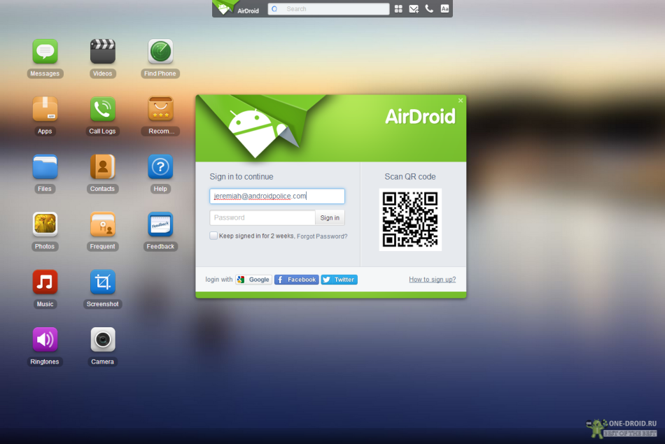 Online szolgáltatás AirDroid