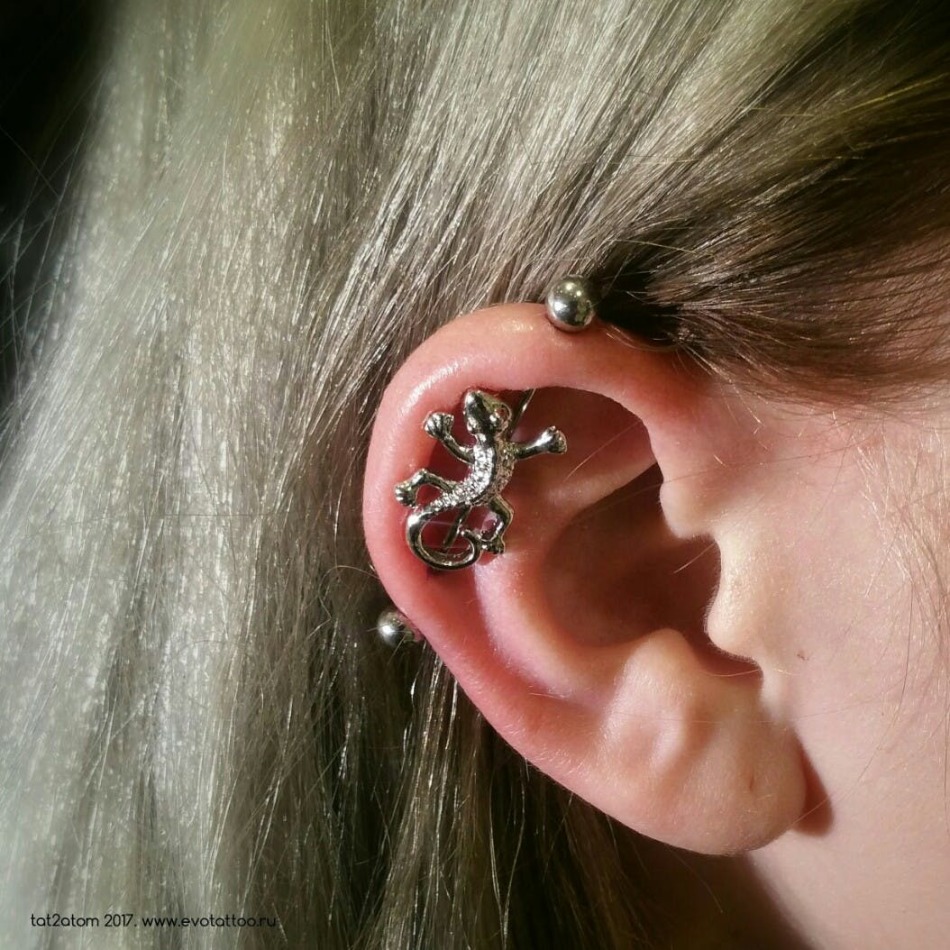 Beautiful jewelry for piercings of the ears of industrial: bar with Salamandra