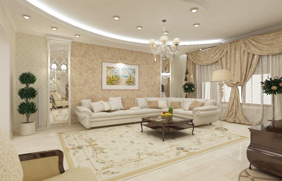 Living room in beige colors