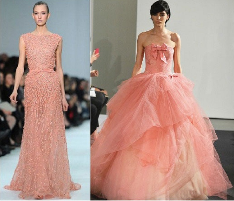 Chic wedding dresses of coral color from fashion shows