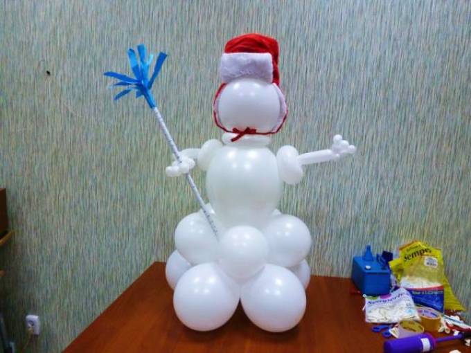 A snowman with a broom