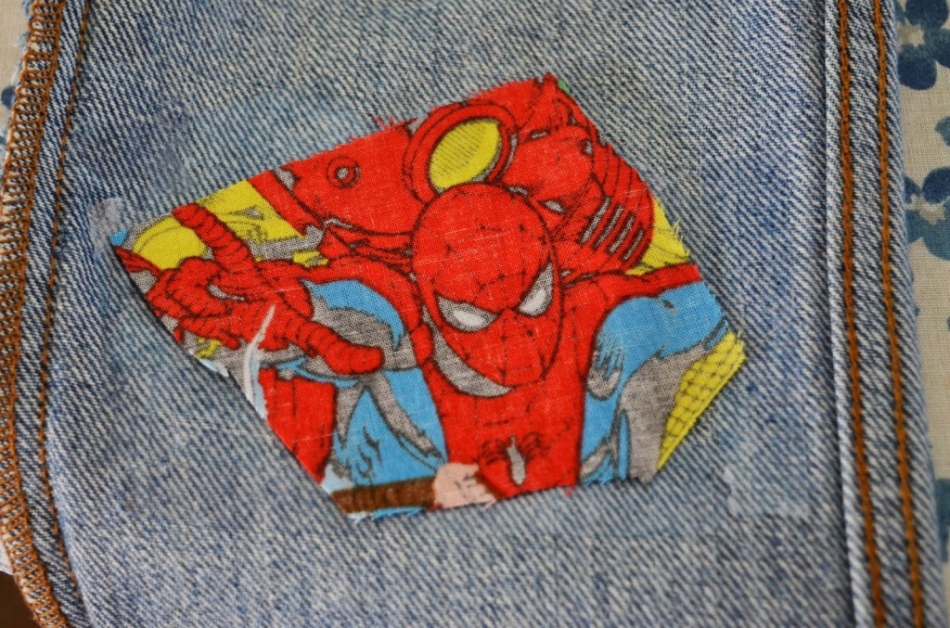 Glued bright patch on children's jeans