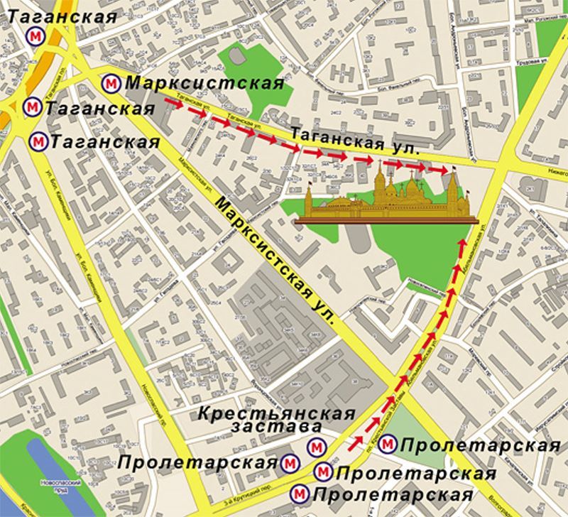 A moszkvai Pokrovsky -kolostor helye a térképen