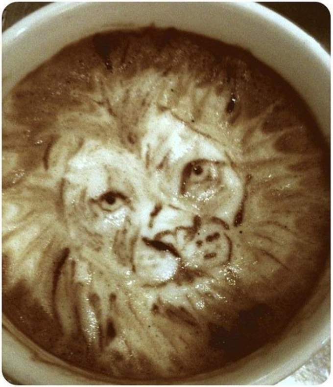 Lion on coffee foam