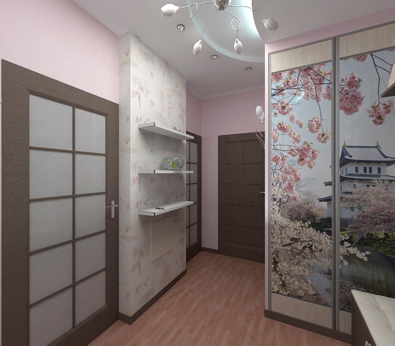 Decoupage kabinet dengan wallpaper dengan motif oriental