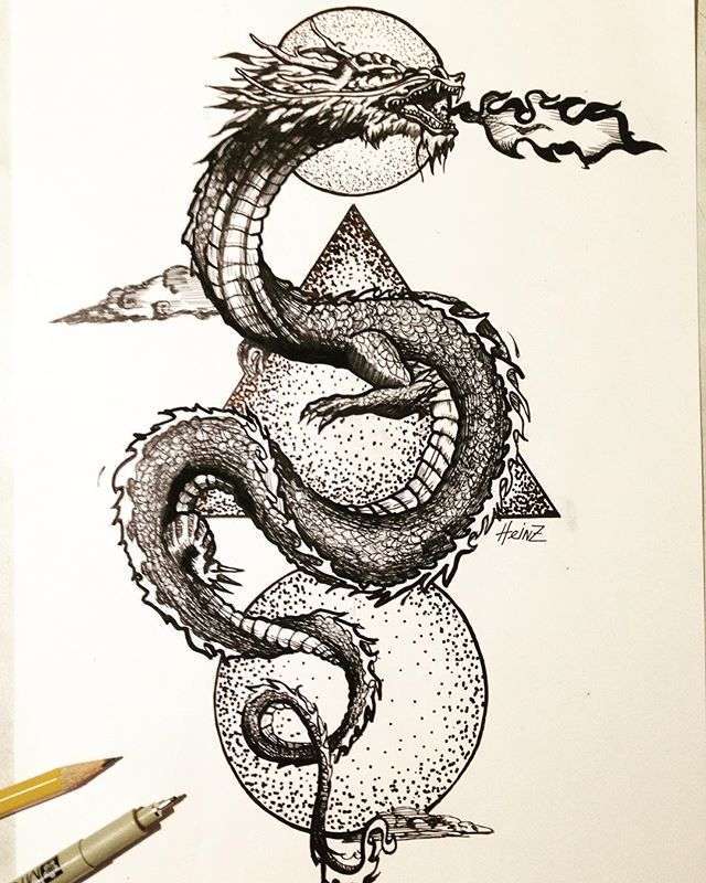 Красивый рисунок для эскиза татуировки в виде дракона