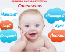 How to call a boy with a patronymic Savelyevich? Beautiful male names suitable for patronymic Savelyevich: List. The meaning of the middle name of Savelyevich for the boy and the influence of the middle name on his character