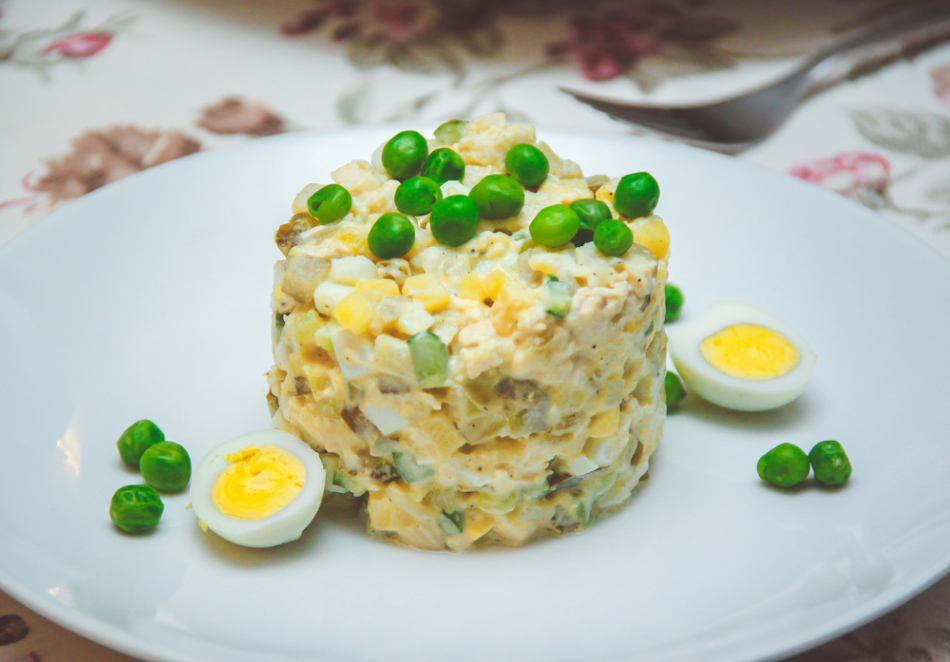 Olivier salad with squid