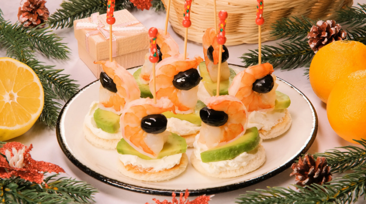 Canapes with shrimp for the New Year