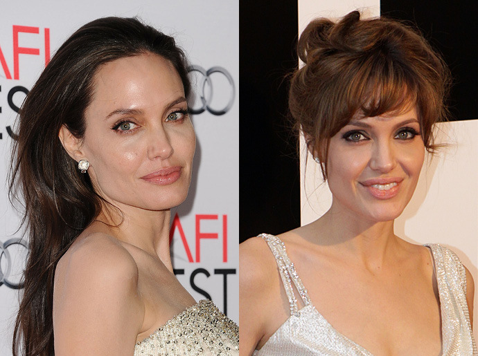 Angelina Jolie. hairstyle with bangs from the tail