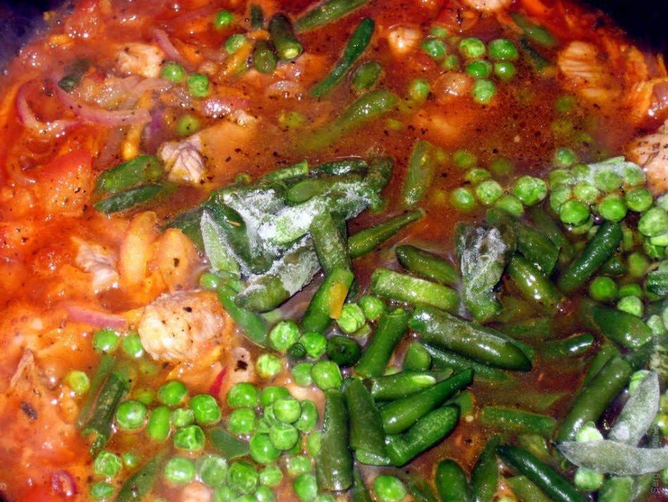 Meat with frozen vegetables