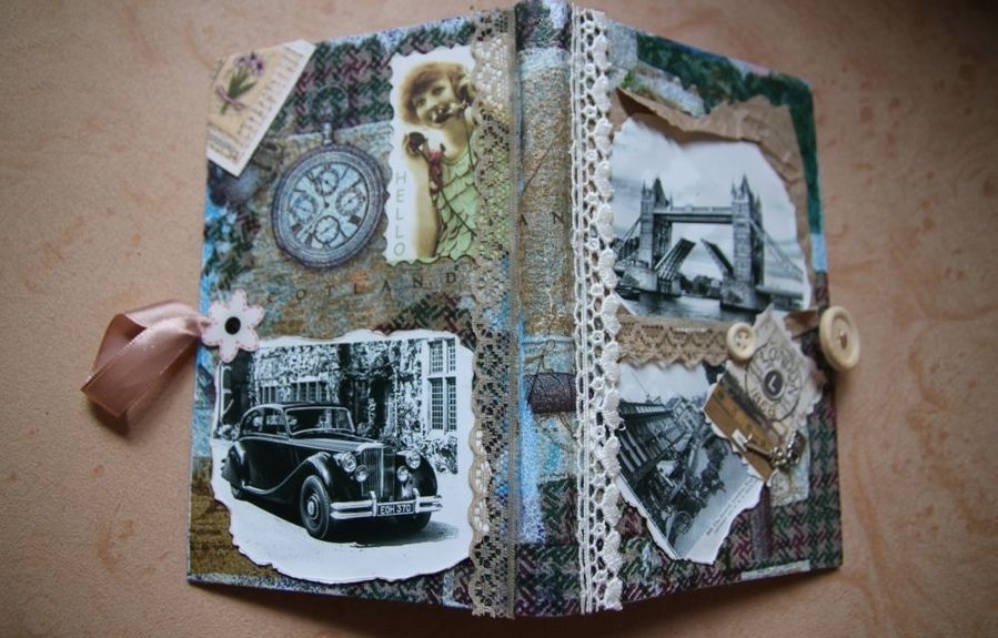 Everything is suitable for designing a diary - braid, old photos or pictures, buttons, tapes