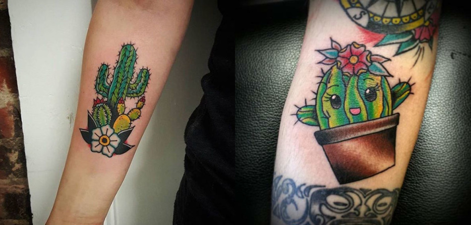 Татуировки с кактусами у девушек