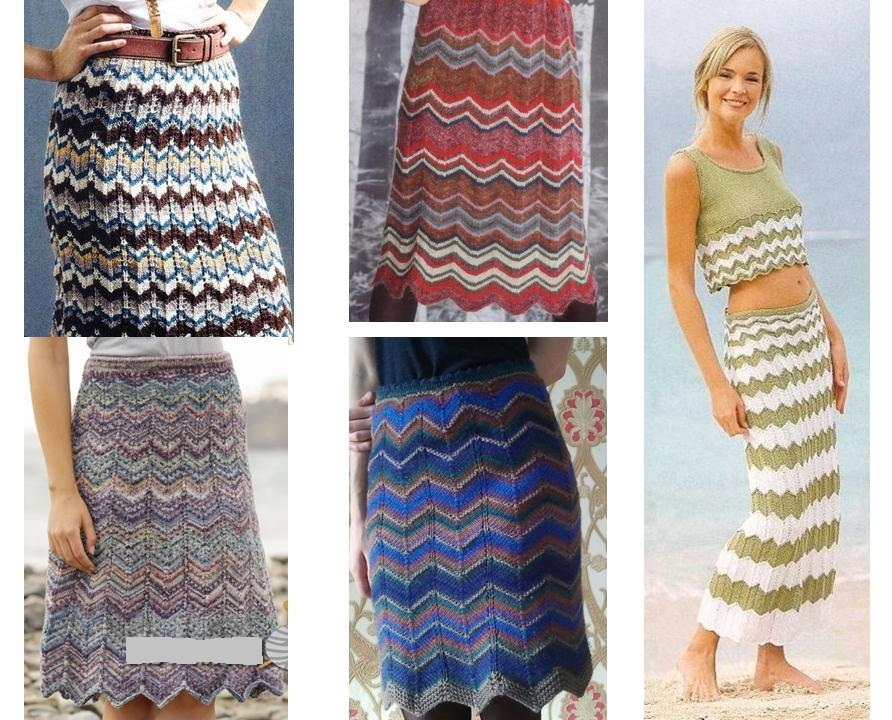 Lukes of ready -made skirts with knitting needles with a zigzag pattern
