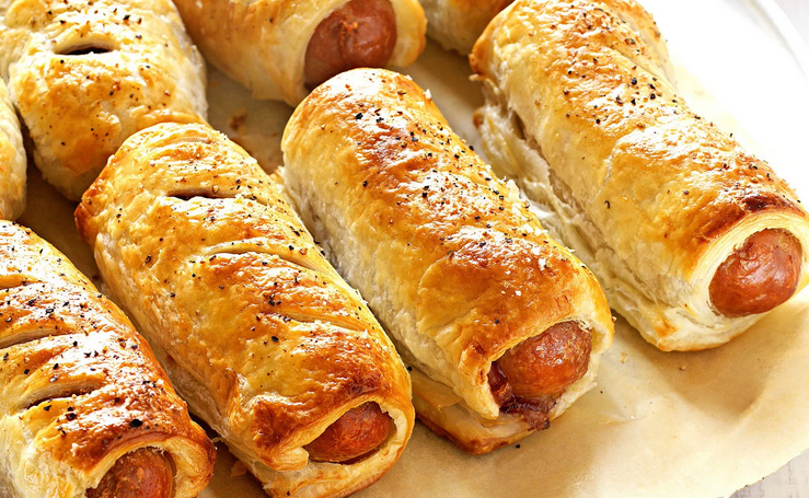 Sausage in yeast puff pastry