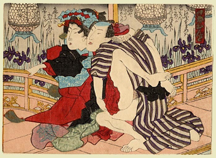 Geisha على النقش الياباني على الخشب (المحتوى المثيرة).