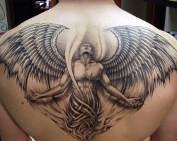 Tetovaža s podobo angela vratarja, Wings of Angel: Pogledi, primeri, fotografije, skice, videoposnetki, tetovaže, kar pomeni angelove tetovaže v kriminalnem okolju, kje je bolje uporabiti in katere barve uporabiti ?