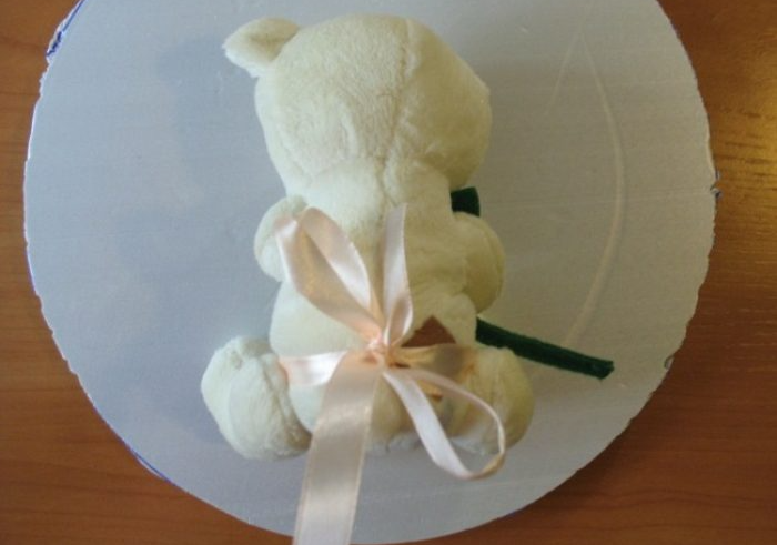 Tie a tape with a bow on your back to each bear