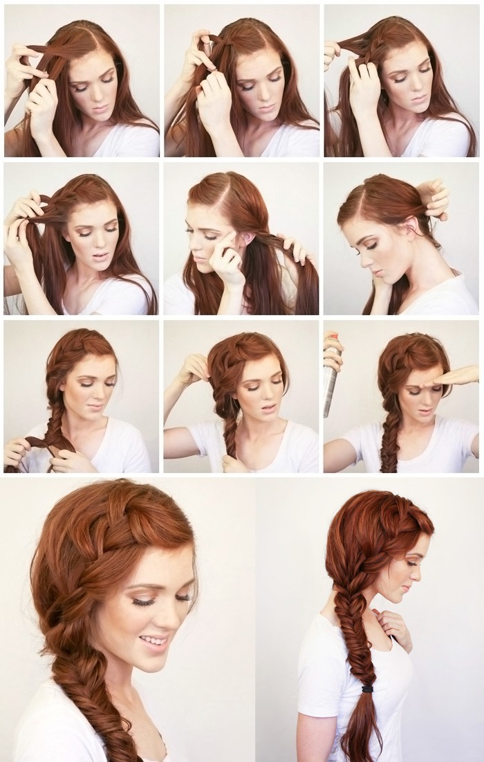 Hairstyles under a red dress for long hair