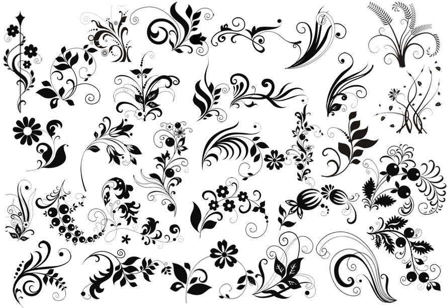 Чёрно-белые цветочные узоры-трафареты для создания закладок