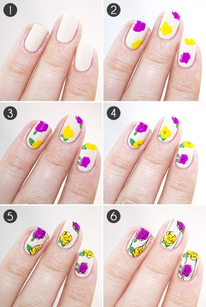 Simple design of a rose manicure in stages