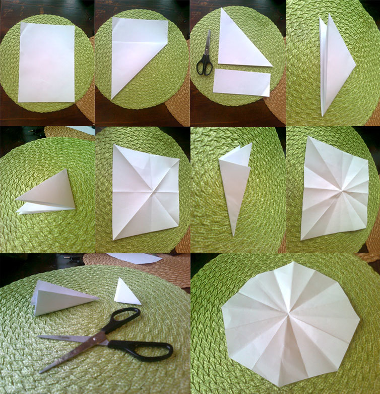 Paper folding scheme before cutting snowflakes