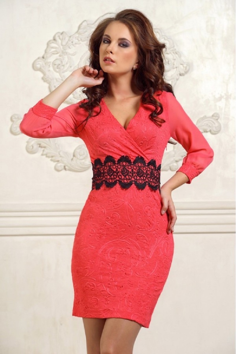 Coral holiday dress with lace