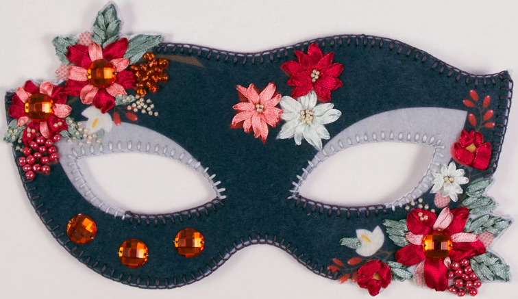 We decorate the mask with satin flowers and rhinestones