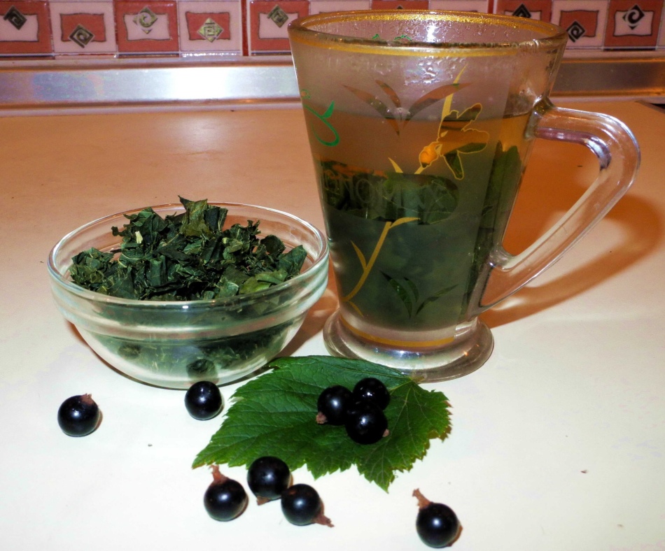 Tea a levelektől és a fekete ribizli gyümölcséből