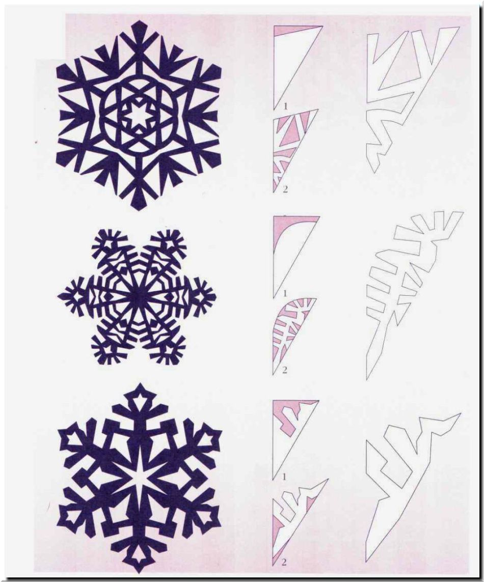 Finished snowflake and pattern diagram for cutting it, option 4