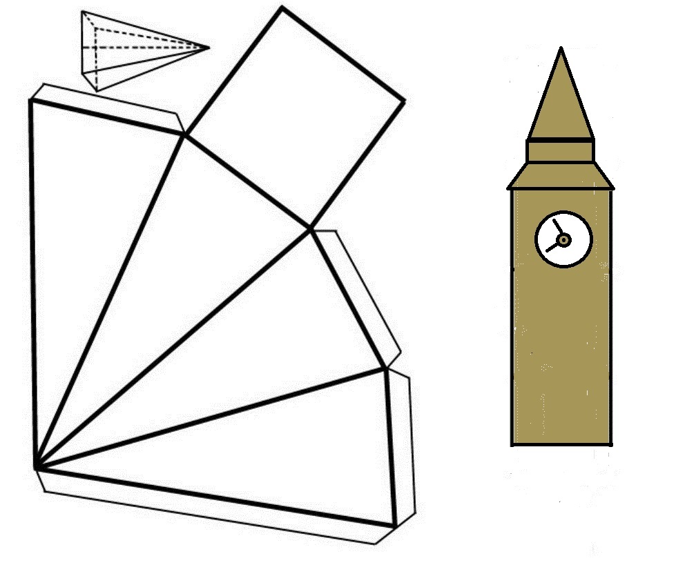 Схема верхней пирамиды башни и вид башни в собранном виде