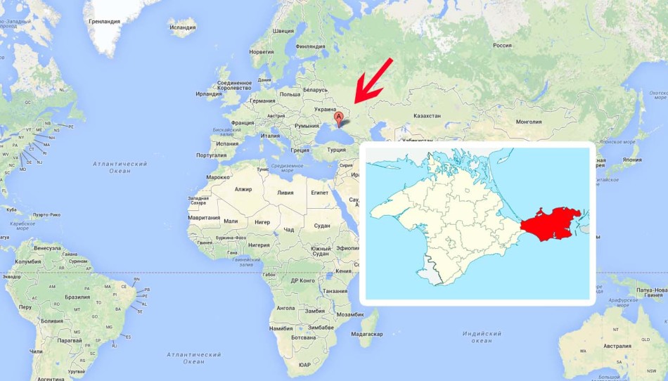 Χερσόνησο Kerch στο χάρτη του κόσμου