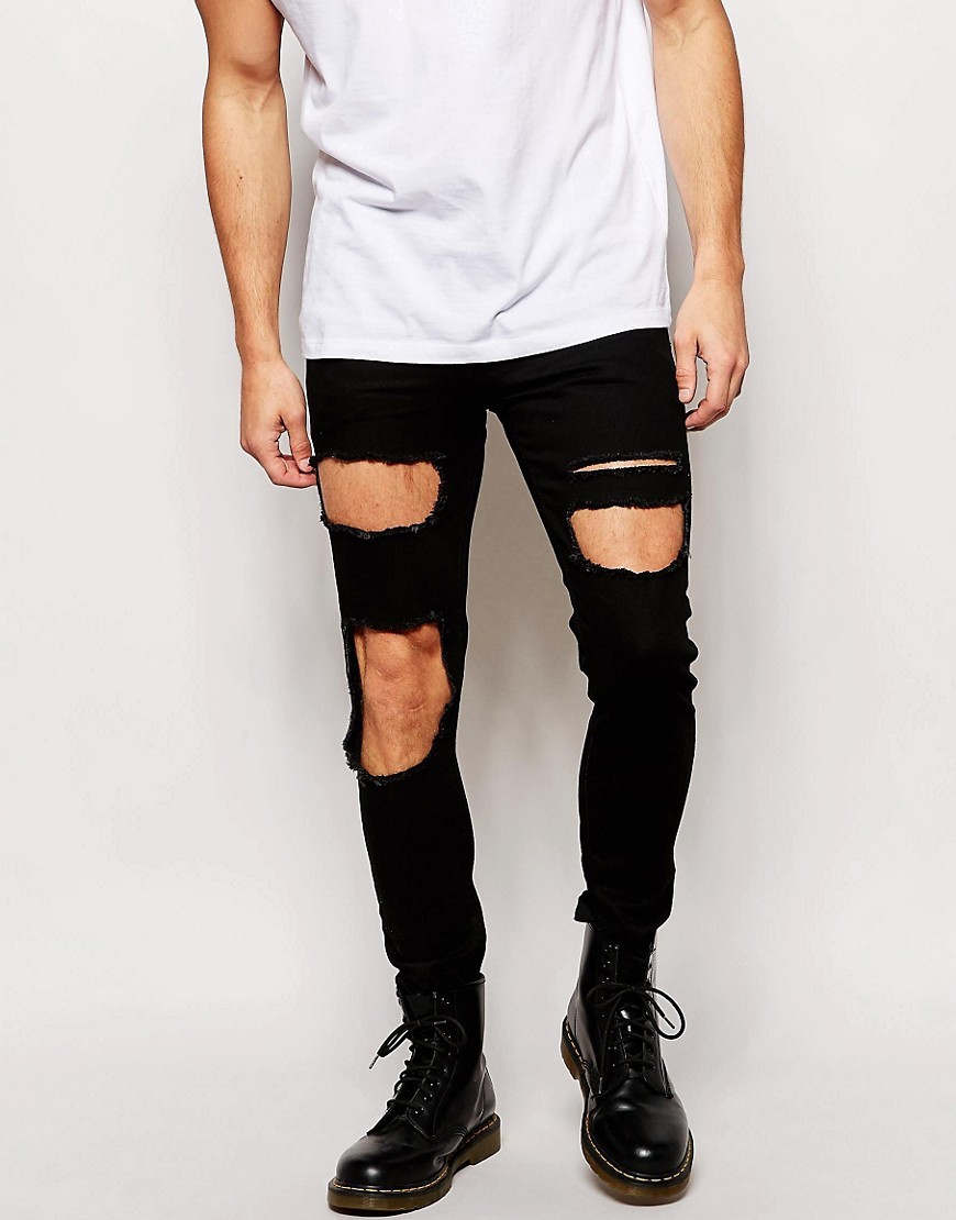 Black jeans torn with holes on the knees male in Lamoda