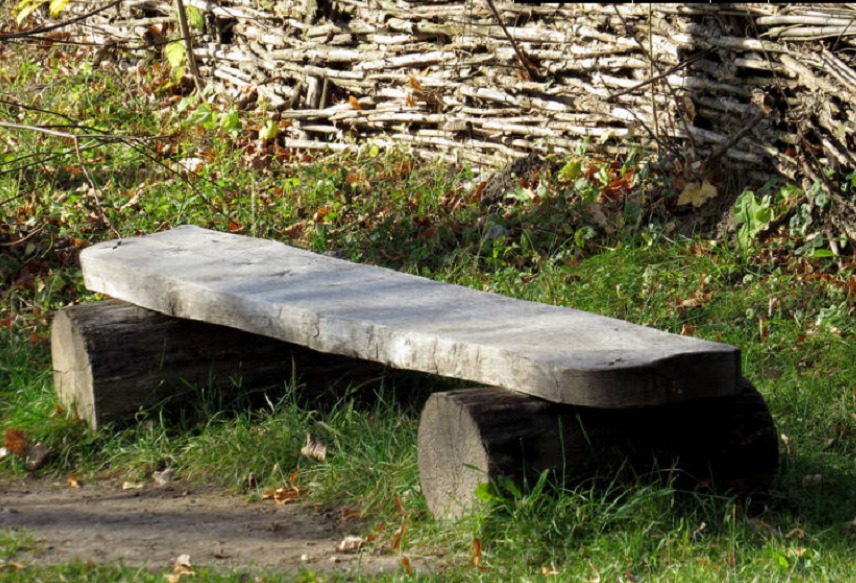 Bench for a yard from logs and boards