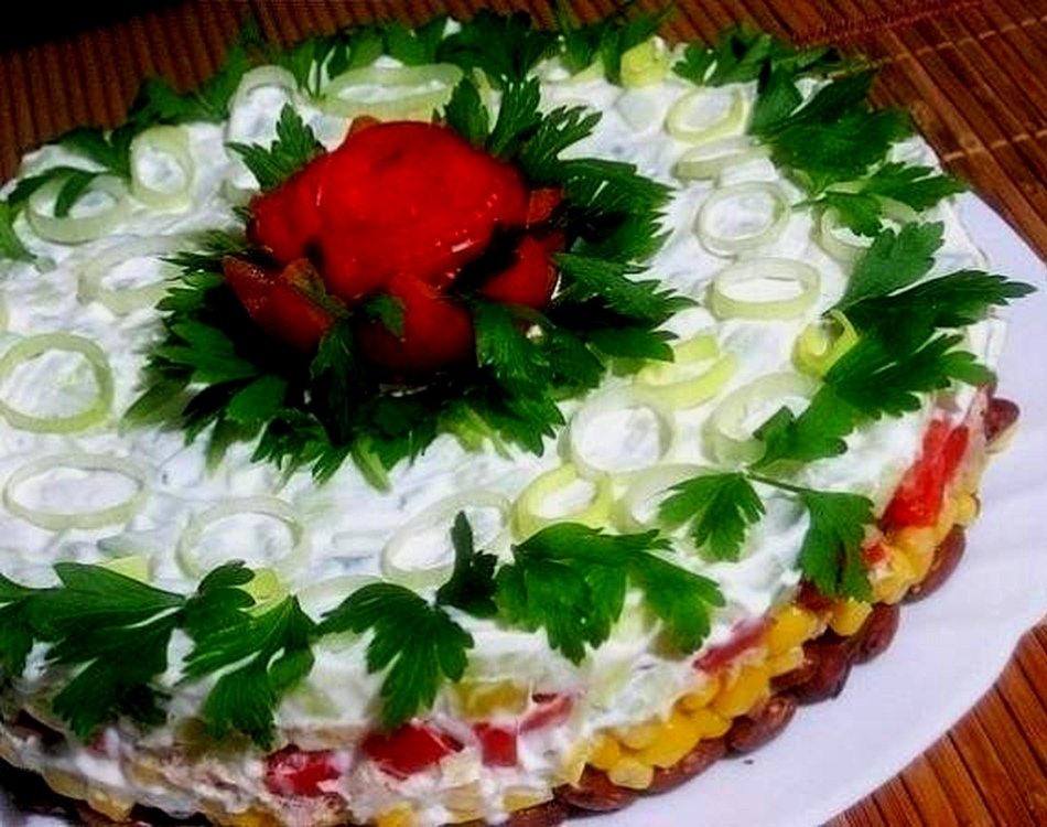 Salad tenderness decorated with herbs