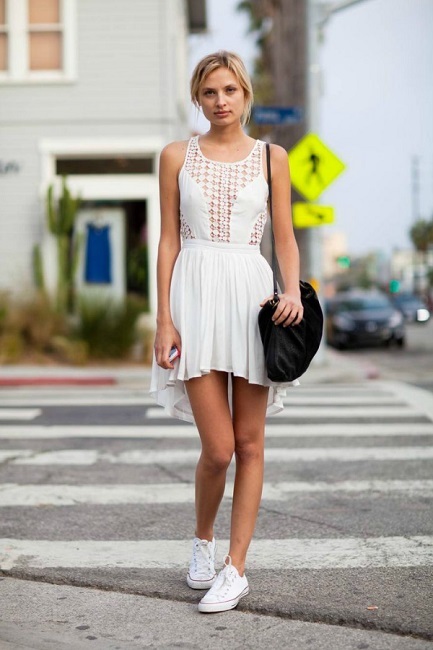 White sneakers with a dress