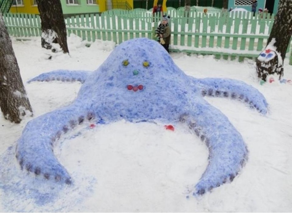 Färg snöig bläckfisk på gården