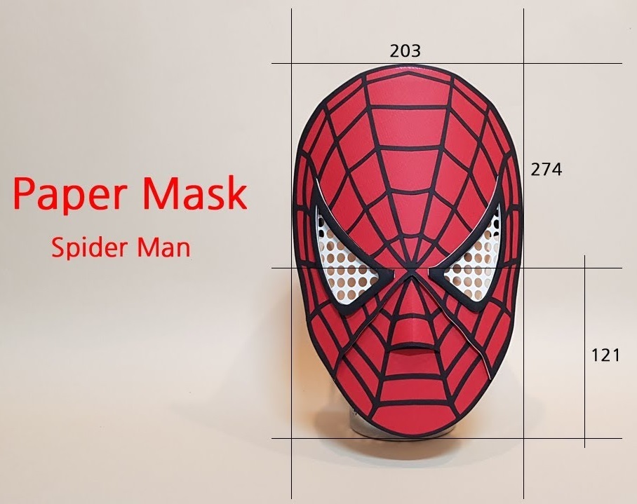Maska osebe-spider-človeka papirja: dimenzije v centimetrih