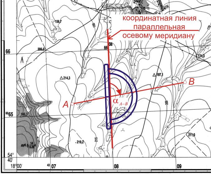 По топографической карте определить. Азимут по топографической карте. Как измерить Азимут на топографической карте. Истинный Азимут на топографической карте. Определение дирекционного угла на топографической карте.