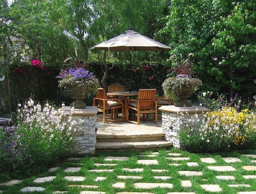Terrace in the garden of a private courtyard