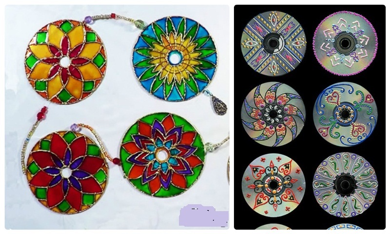 Идеи декора новогоднних шаров из дисков, пример 13