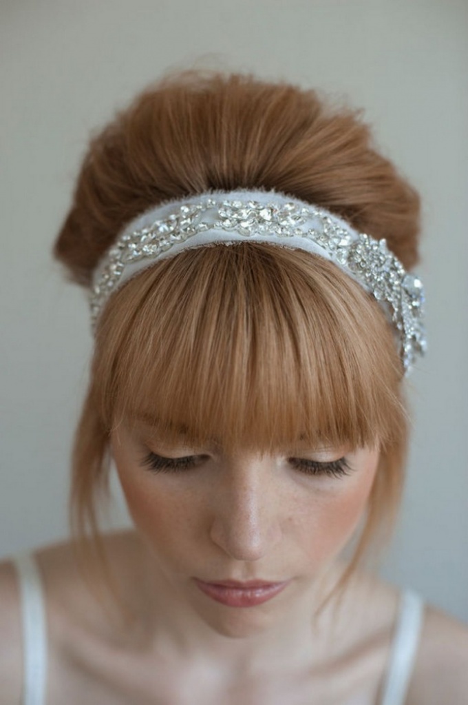 Greek hairstyle with ribbon and embroidery with beads