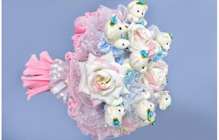 Unusual bouquet of soft toys for children