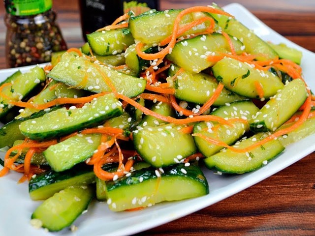 Cucumbers in Korean for the winter: a classic recipe with carrots, garlic and sharp pepper, with mustard in powder and grains, with tomatoes and sweet pepper, grated grated, with vegetable assorted-the most delicious recipe