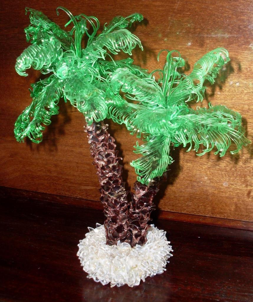 Small palm trees from plastic bottles