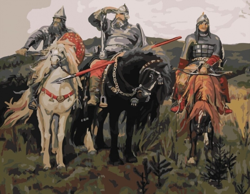 Picture on numbers based on the well -known three heroes of Vasnetsov