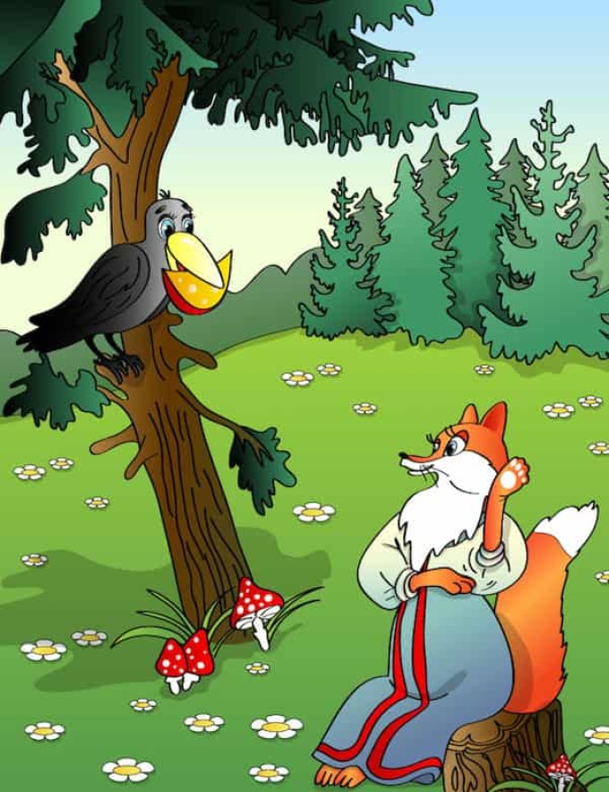 Mengambil dongeng Krylov Raven dan Fox