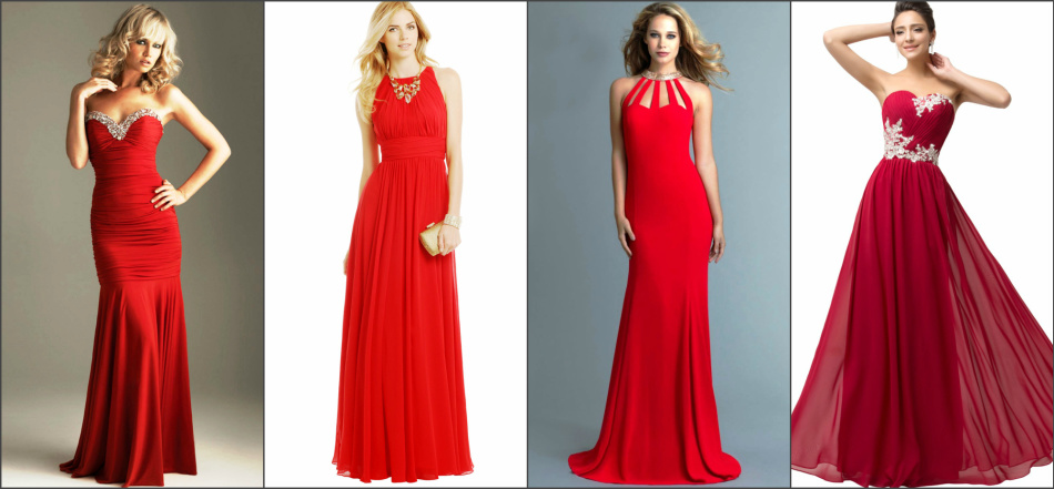 Красное платье в пол, готовые образы