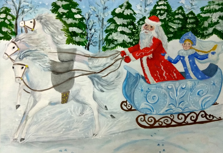 Festive picture drawn by a schoolboy
