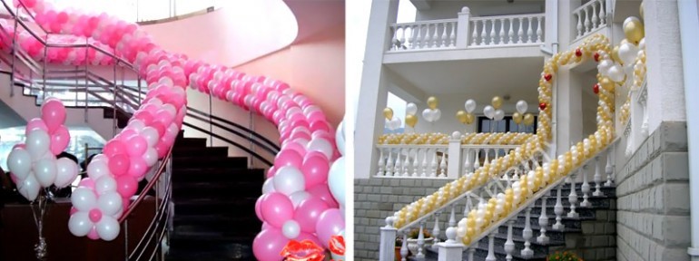 Decoration with balloons on the railing, example 1